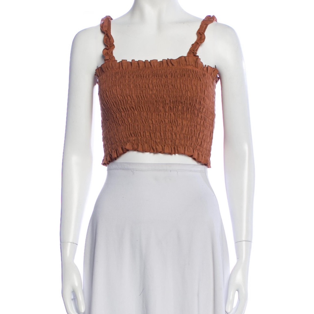 Faithfull the Brand Rust Brown Smocked Cropped Tank Top